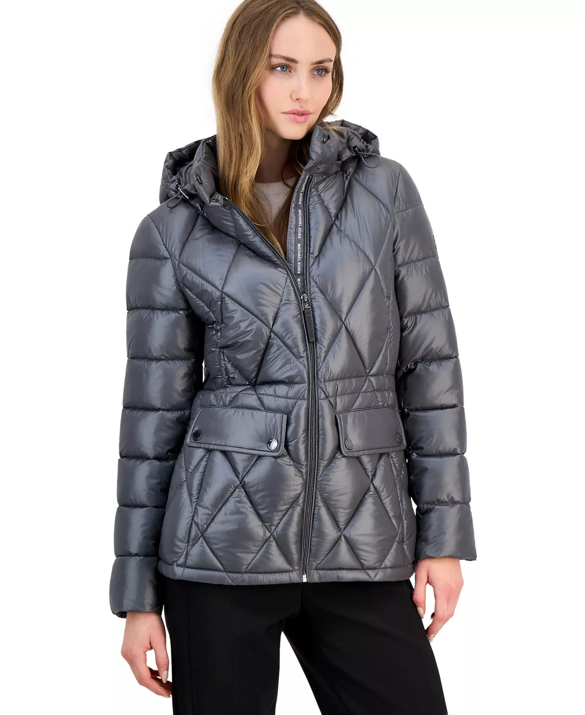Michael Kors Women's Hooded Anorak Packable Puffer Coat-Malachite Grey