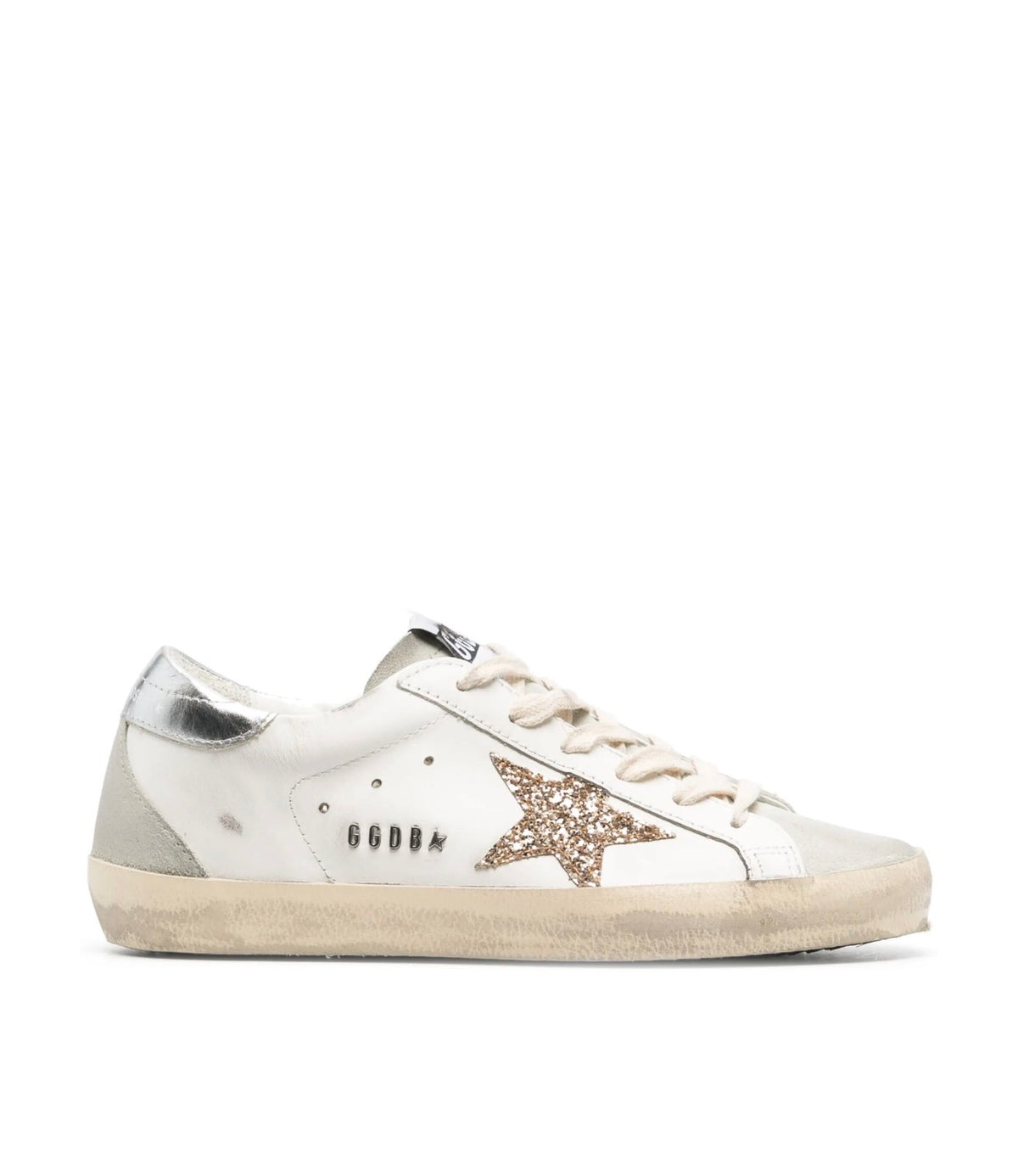 Golden Goose Super-Star with Gold Glitter Star - Ice Gray