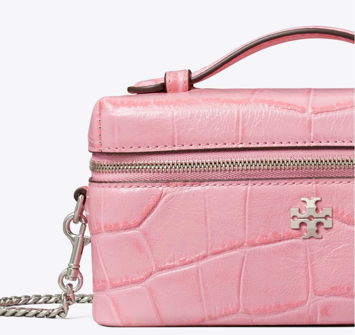 TORY BURCH CHARLIE CROC-EMBOSSED EAST-WEST VANITY CASE - Rose Sunset