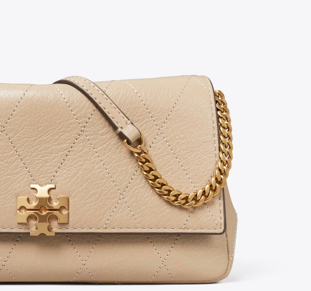TORY BURCH CHARLIE QUILTED CHAIN CROSSBODY - soft cement