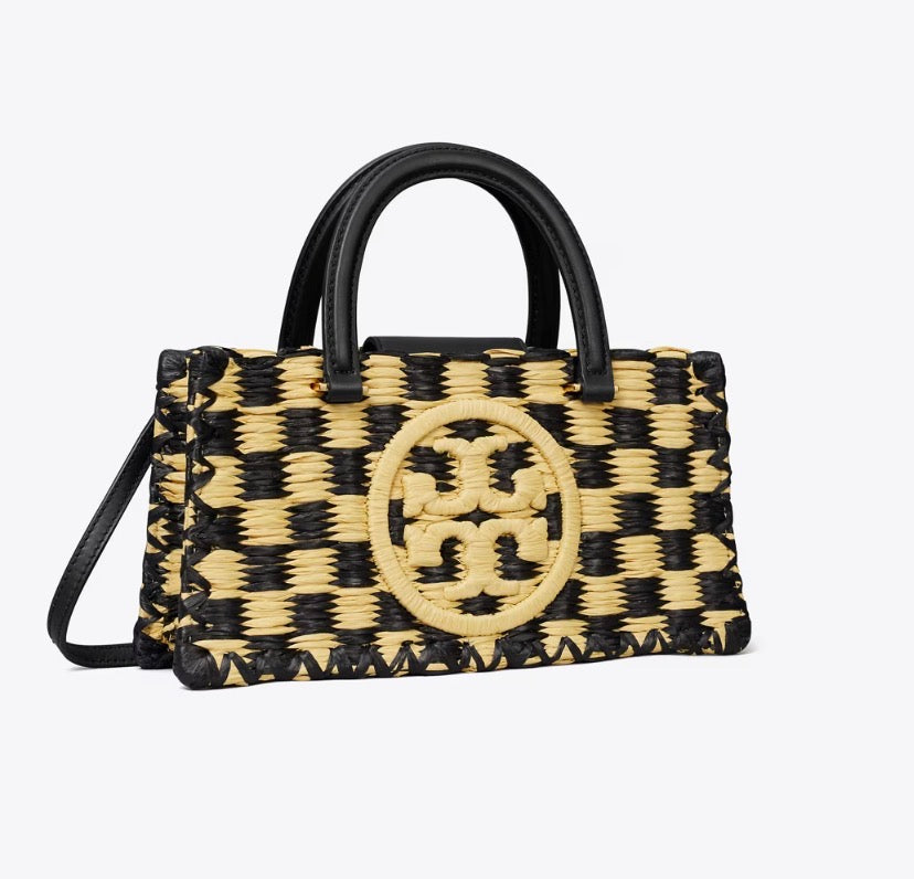 TORY BURCH ELLA HAND-CROCHETED EAST-WEST TOTE BAG   -  black / natural