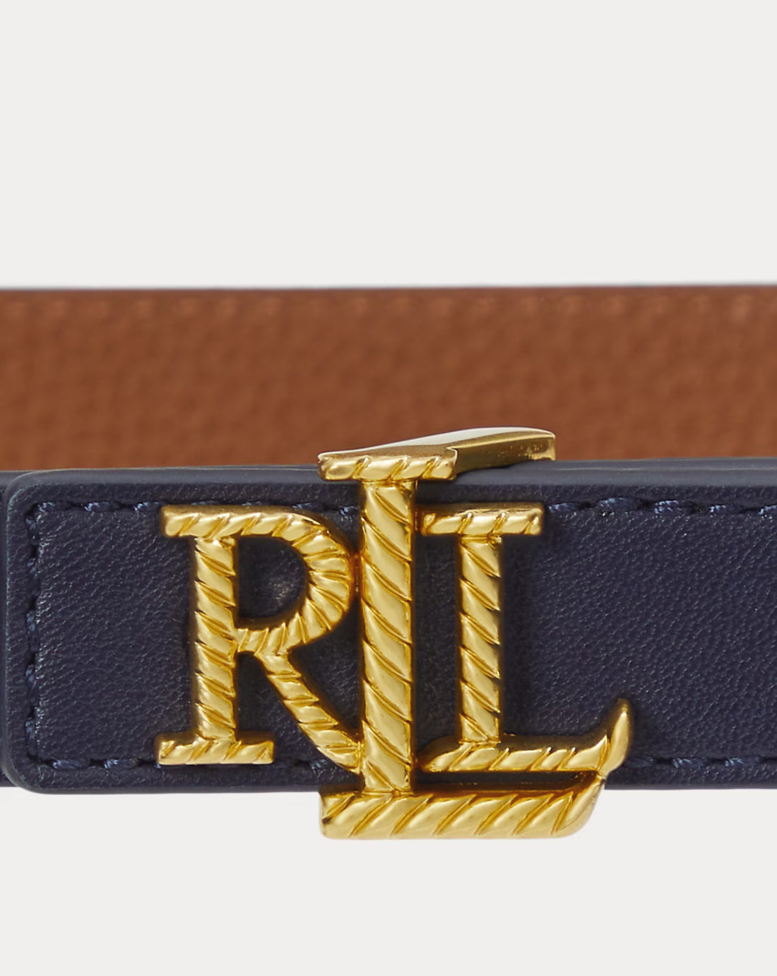 Ralph Lauren Logo Reversible Embossed Skinny Belt Refined Navy/Lauren Tan