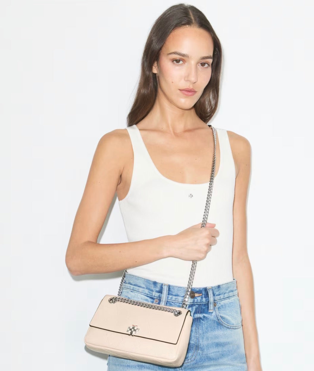 TORY BURCH SMALL CHARLIE QUILTED SHOULDER BAG - soft pink