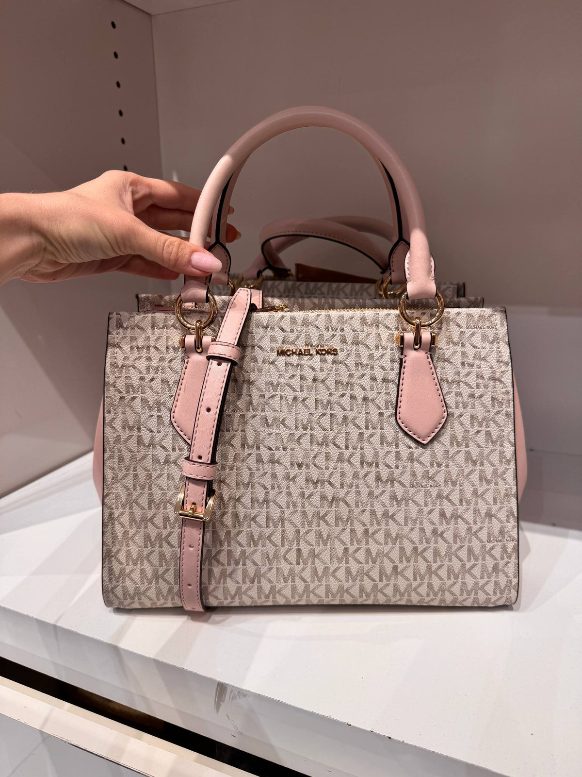 Michael Kors Marilyn Medium Signature Logo Convertible Satchel- PWD BLSH MLT