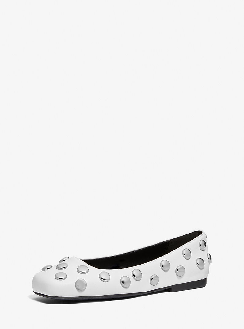 Michael Kors Matilda Studded Leather Ballet Flat-OPTIC WHITE