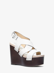 Michael Kors Raven Studded Leather Wedge Sandal-OPTIC WHITE