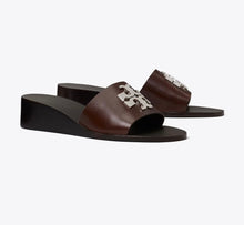 TORY BURCH CHARLIE CUOIO WEDGE SANDAL  -  dark brown
