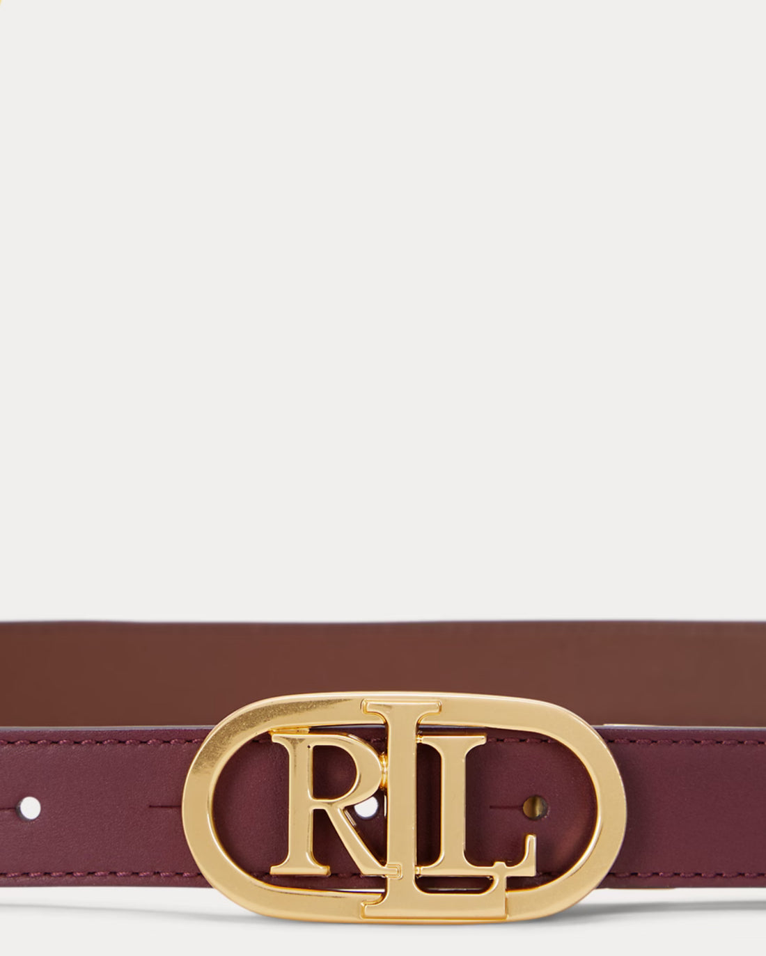 Ralph Lauren Oval-Logo Reversible Leather Skinny Belt Pinot Noir/Dark Mahogany