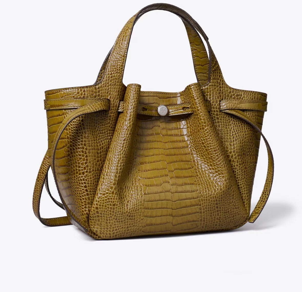 TORY BURCH SMALL ROMY CROC-EMBOSSED TOTE  - shroom