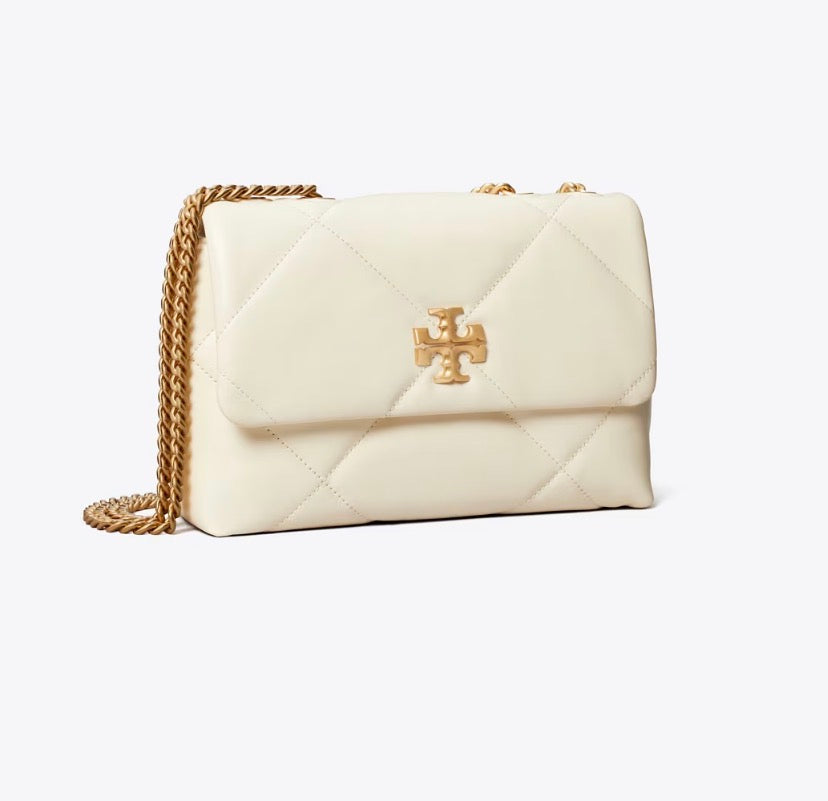 TORY BURCH SMALL KIRA DIAMOND QUILT SHOULDER BAG  -  warm white