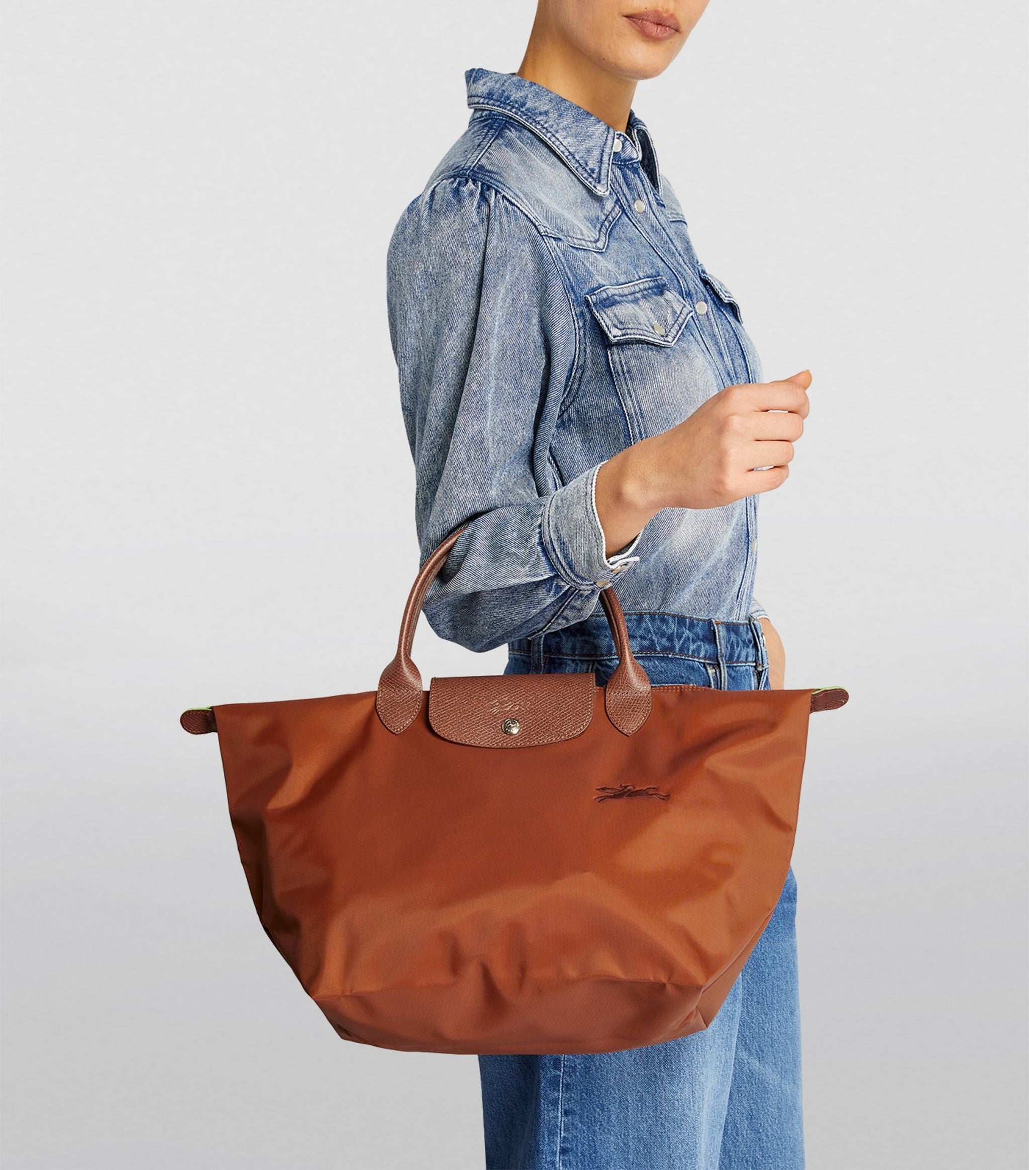 Longchamp Le Pliage Green M Handbag Cognac