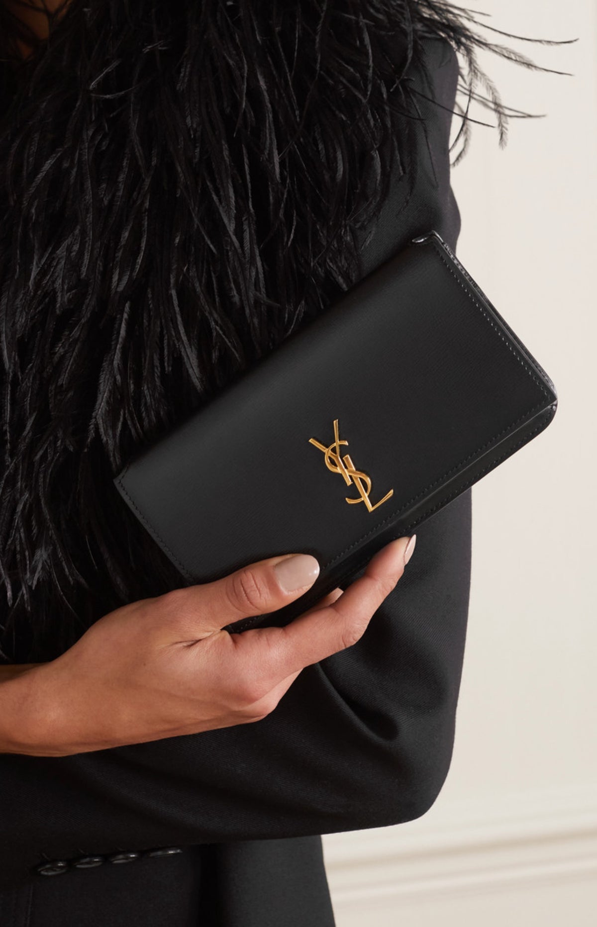 YSL CASSANDRE PHONE HOLDER IN SMOOTH LEATHER