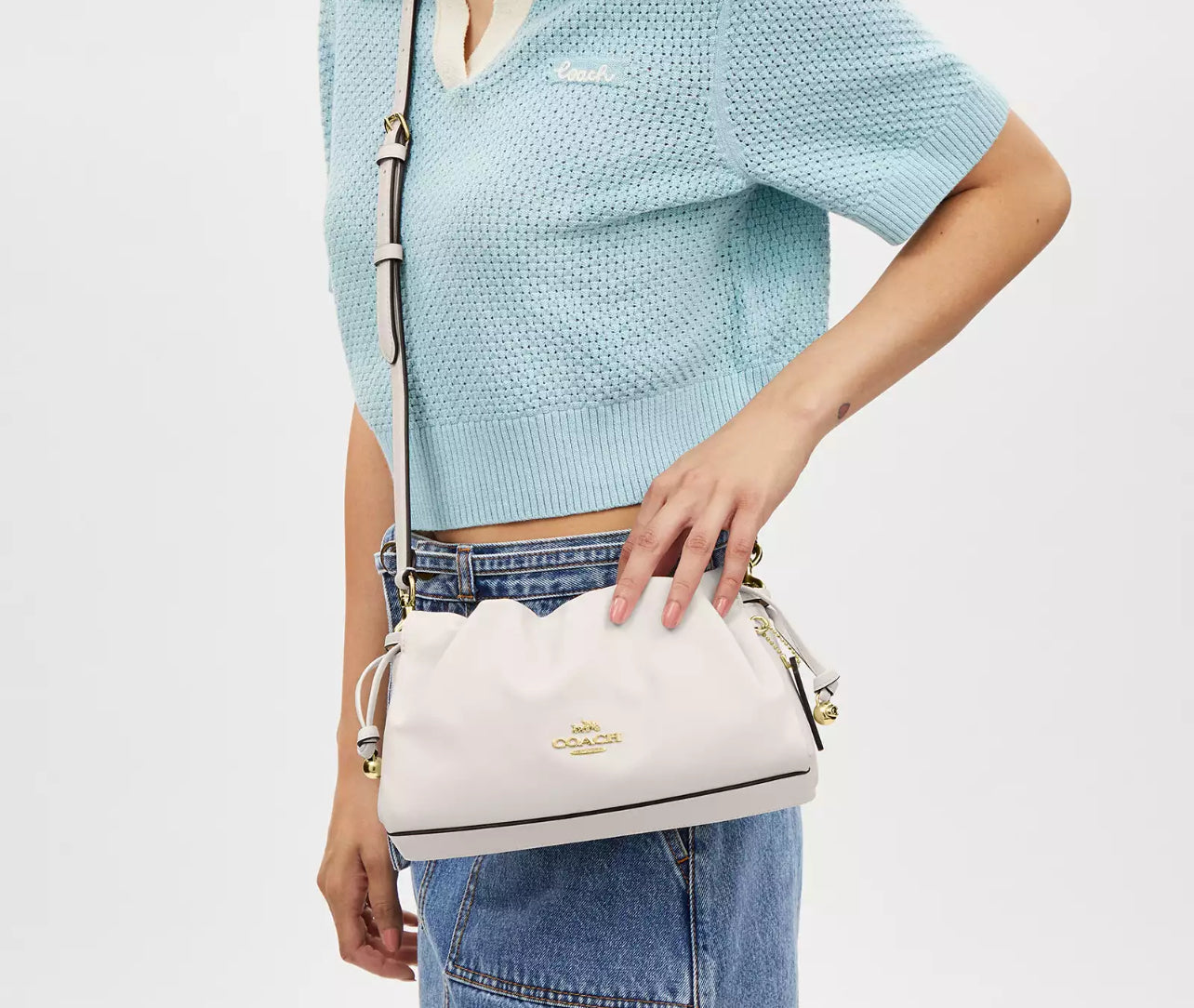 Coach Faye Shoulder Bag With Ruching - Gold/Chalk