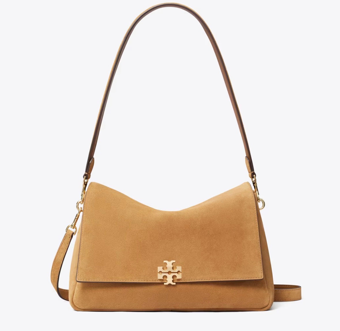 TORY BURCH CHARLIE SUEDE SHOULDER BAG - toffee