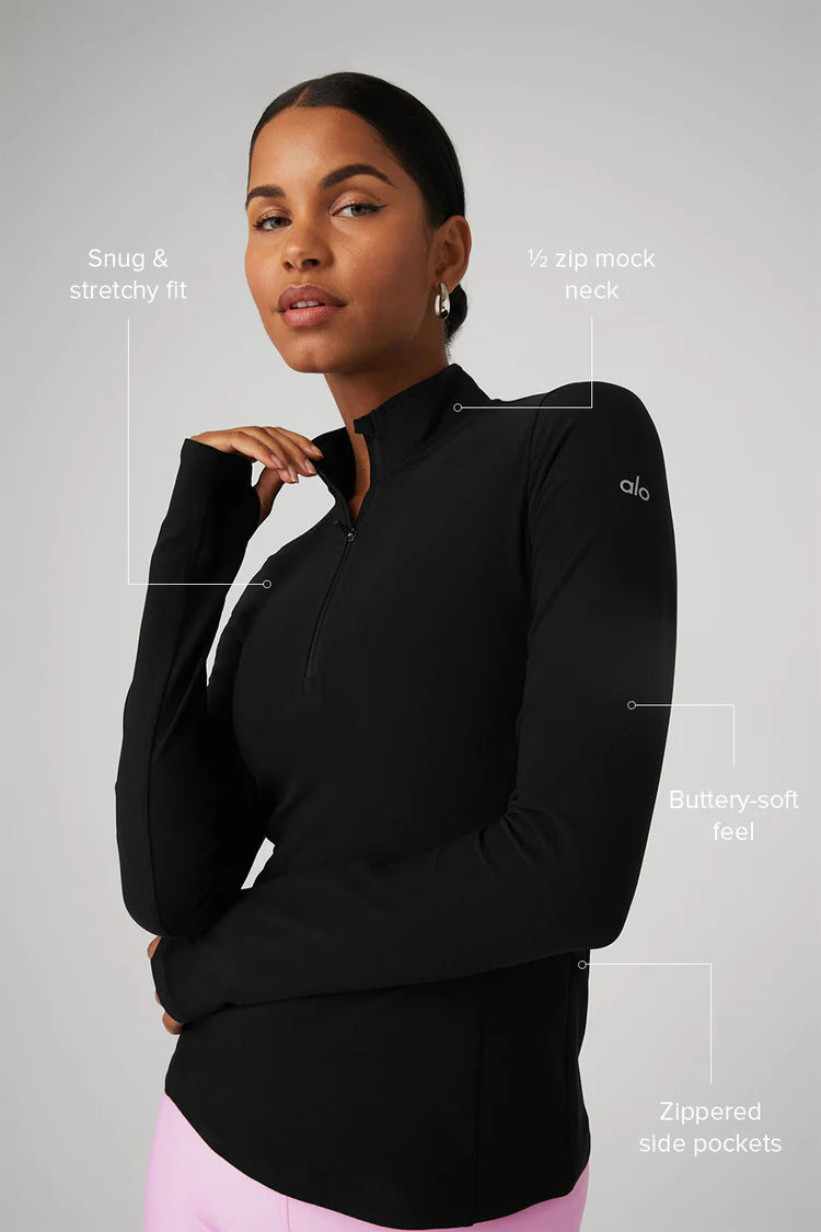 Alo Yoga Alosoft 1/2 Zip Rapid Pullover  -  Black