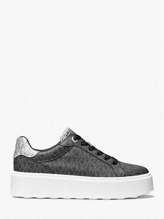Michael Kors Romey Metallic Two-Tone Signature Logo Platform Sneaker BLACK