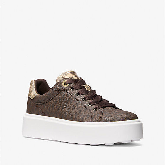 Michael Kors Romey Metallic Two-Tone Signature Logo Platform Sneaker BROWN