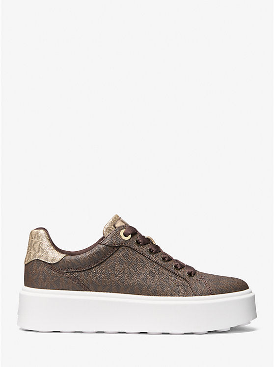 Michael Kors Romey Metallic Two-Tone Signature Logo Platform Sneaker BROWN