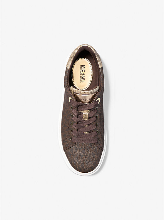 Michael Kors Romey Metallic Two-Tone Signature Logo Platform Sneaker BROWN