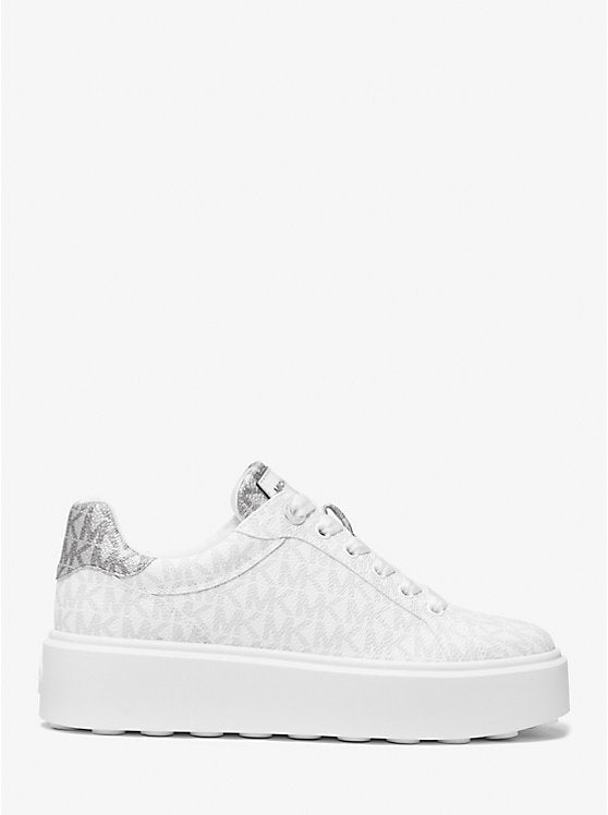 Michael Kors Romey Metallic Two-Tone Signature Logo Platform Sneaker BRIGHT WHT