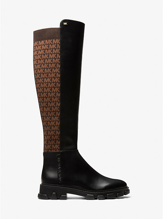 Michael Kors Ridley Logo Stretch Knit Boot-BLK/BROWN