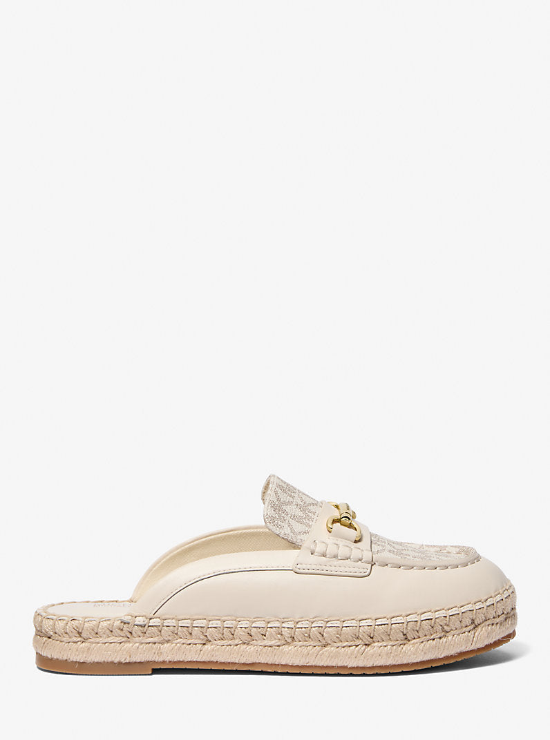 Michael Kors Carson Leather and Signature Logo Espadrille Mule-VANILLA