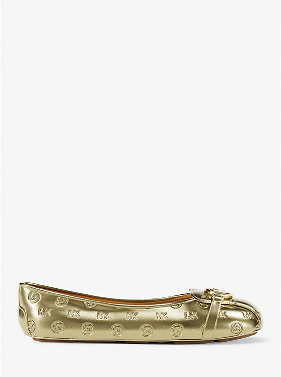 Michael Kors Fulton Metallic Logo Debossed Moccasin-PALE GOLD