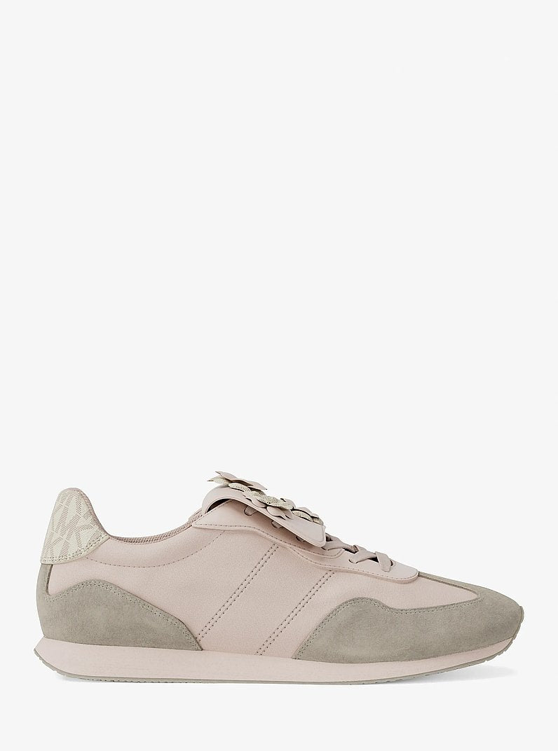 Michael Kors Essex Embellished Mixed-Media Trainer-LT CREAM