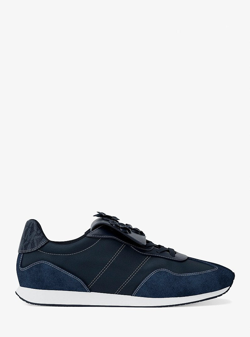 Michael Kors Essex Embellished Mixed-Media Trainer-NAVY