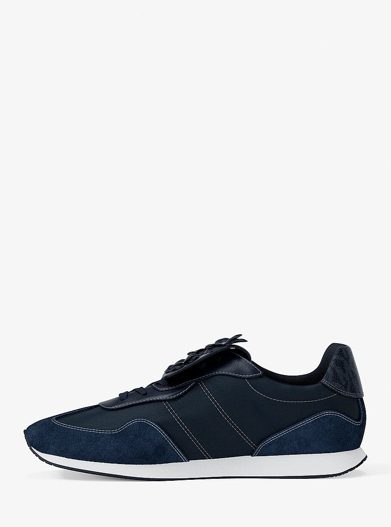 Michael Kors Essex Embellished Mixed-Media Trainer-NAVY