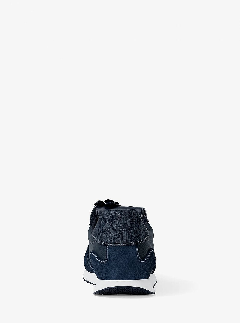 Michael Kors Essex Embellished Mixed-Media Trainer-NAVY