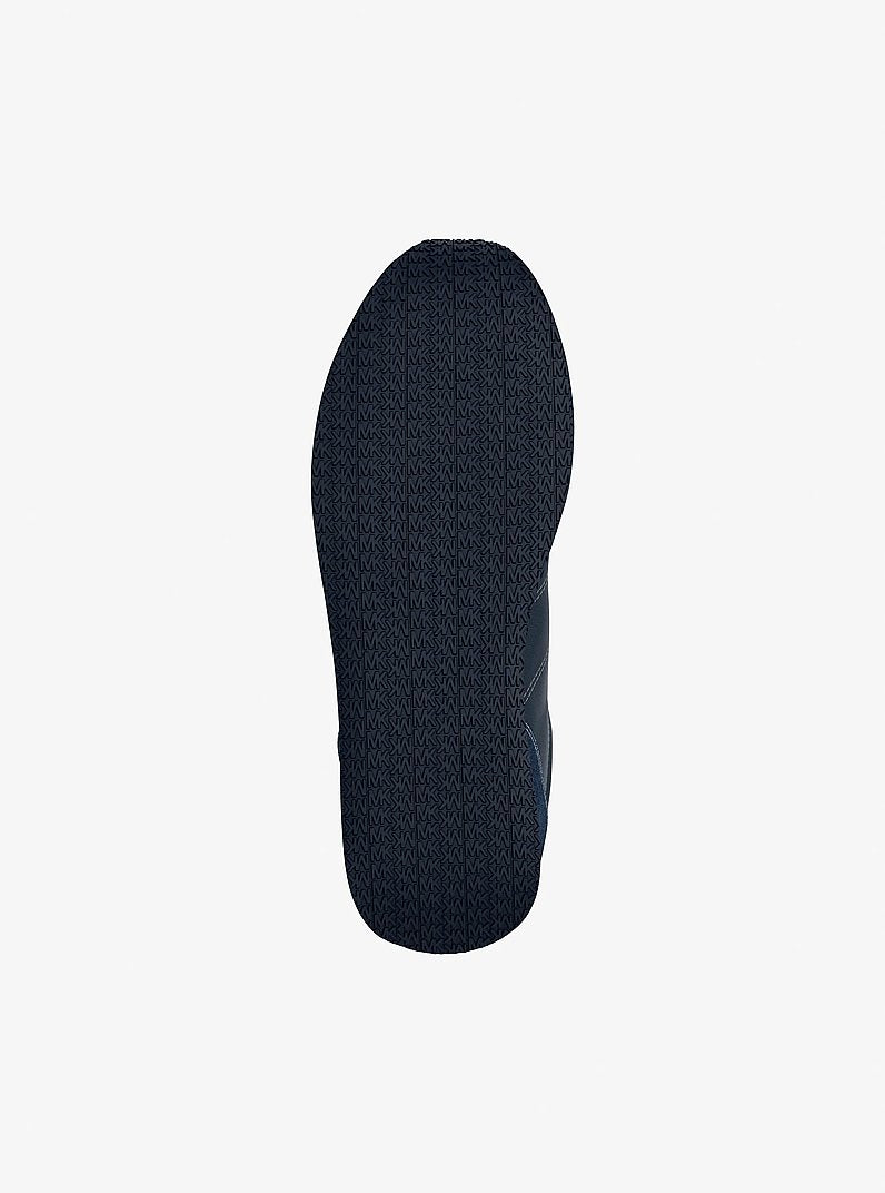 Michael Kors Essex Embellished Mixed-Media Trainer-NAVY