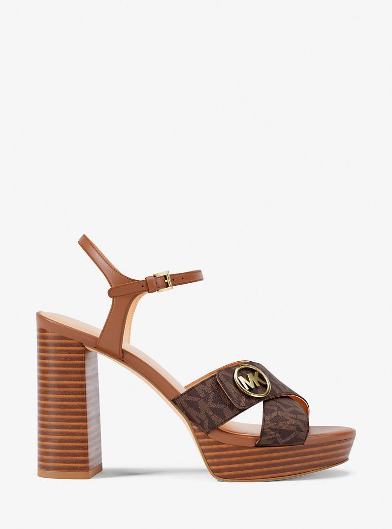 Michael Kors  Hannah Signature Logo Platform Sandal-BROWN