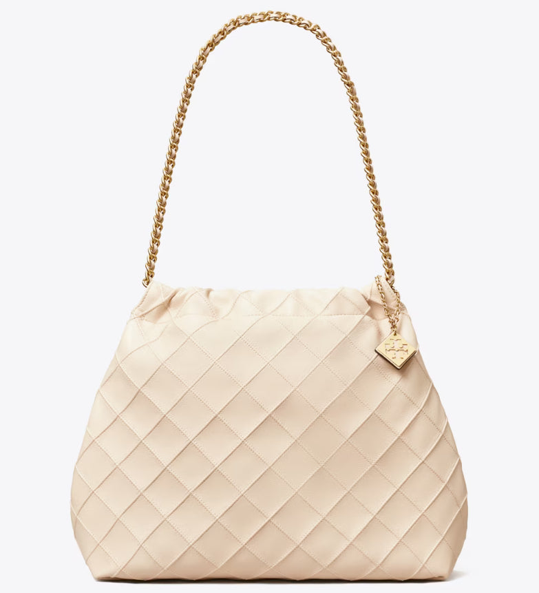 TORY BURCH FLEMING SOFT HOBO BAG - NEW CREAM
