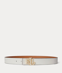 Ralph Lauren Logo Reversible Pebbled Leather Belt  -  Soft White/ Caramel
