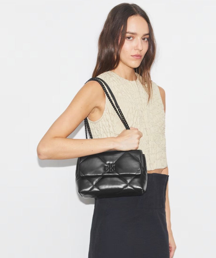 TORY BURCH SMALL KIRA DIAMOND QUILT SHOULDER BAG  -  black