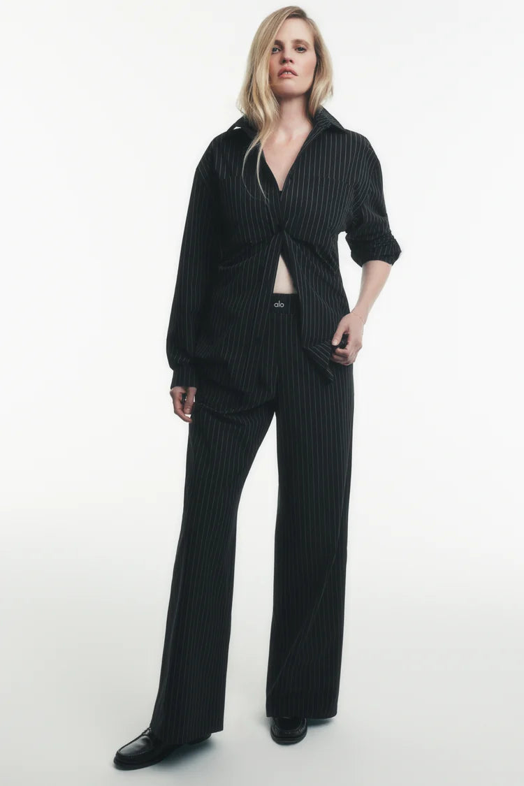 Alo Yoga Pinstripe Daylight Boxer Pant Black/Titanium Long