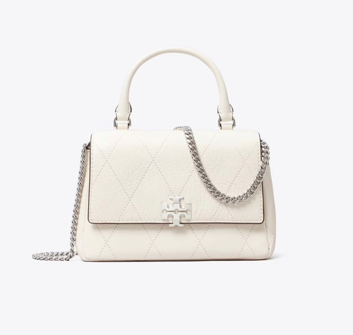 TORY BURCH MINI CHARLIE QUILTED TOP-HANDLE CROSSBODY - light cream