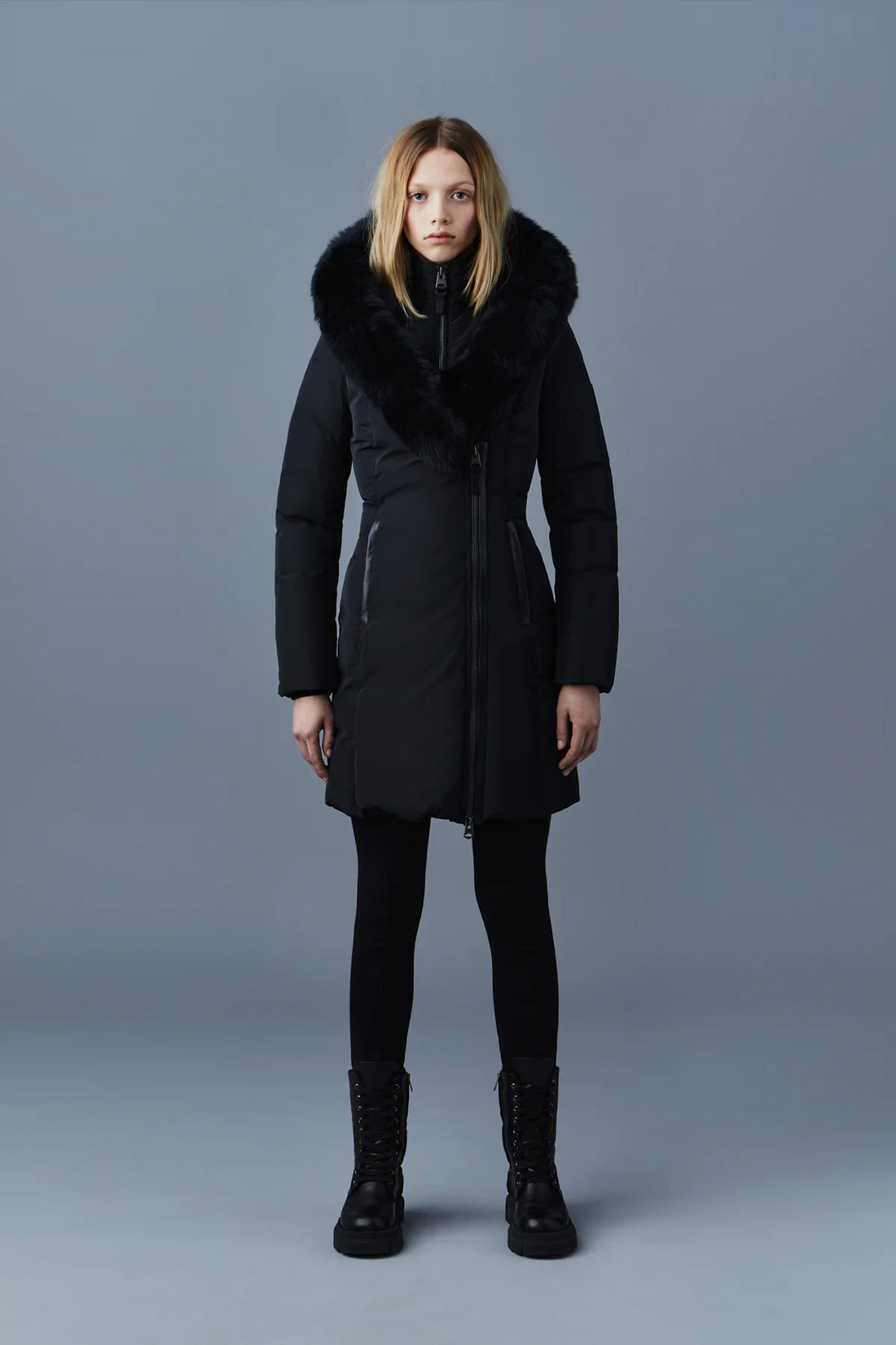 Mackage KAY Down coat with blue fox fur Signature Mackage Collar