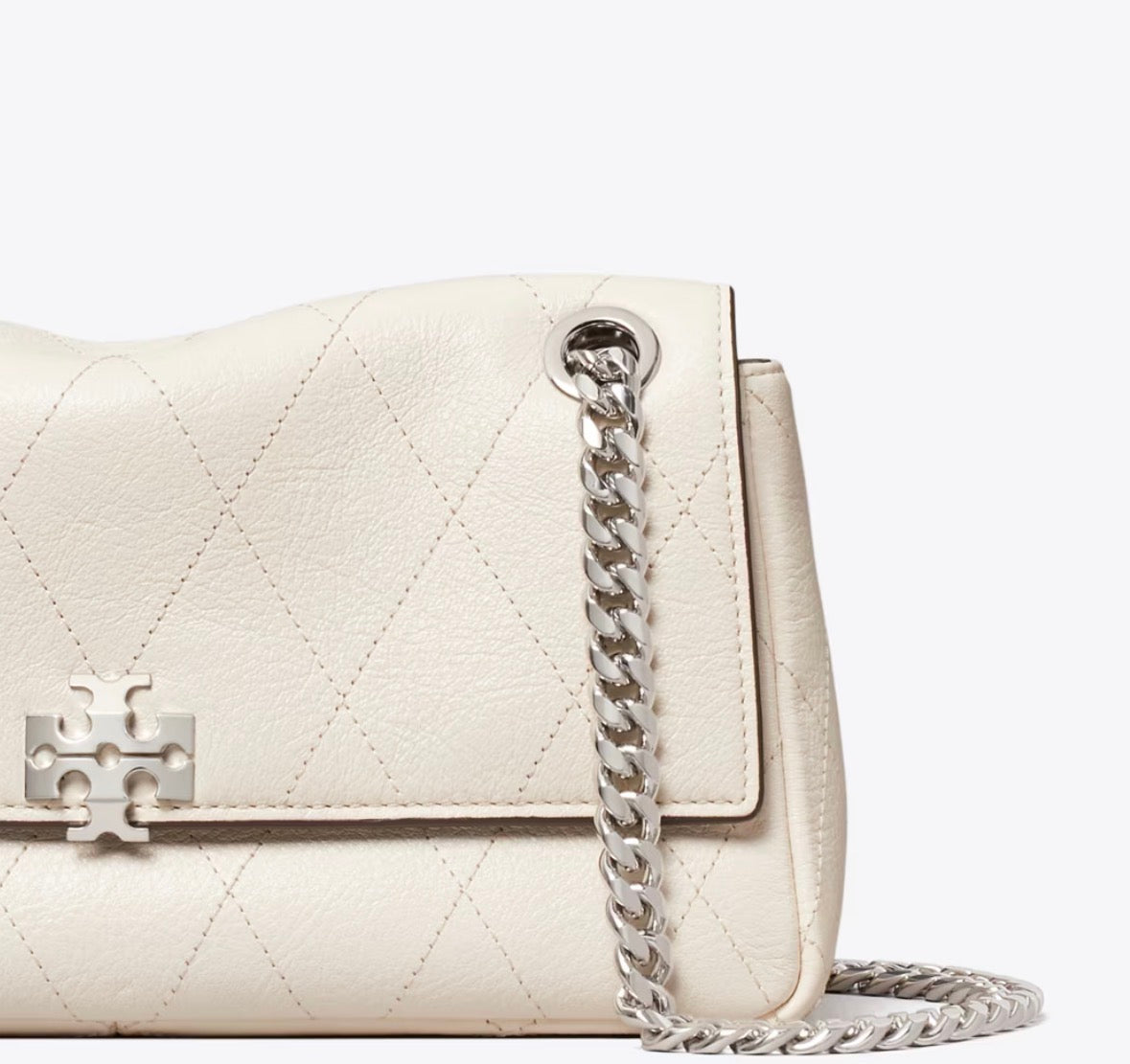 TORY BURCH SMALL CHARLIE QUILTED SHOULDER BAG - light cream