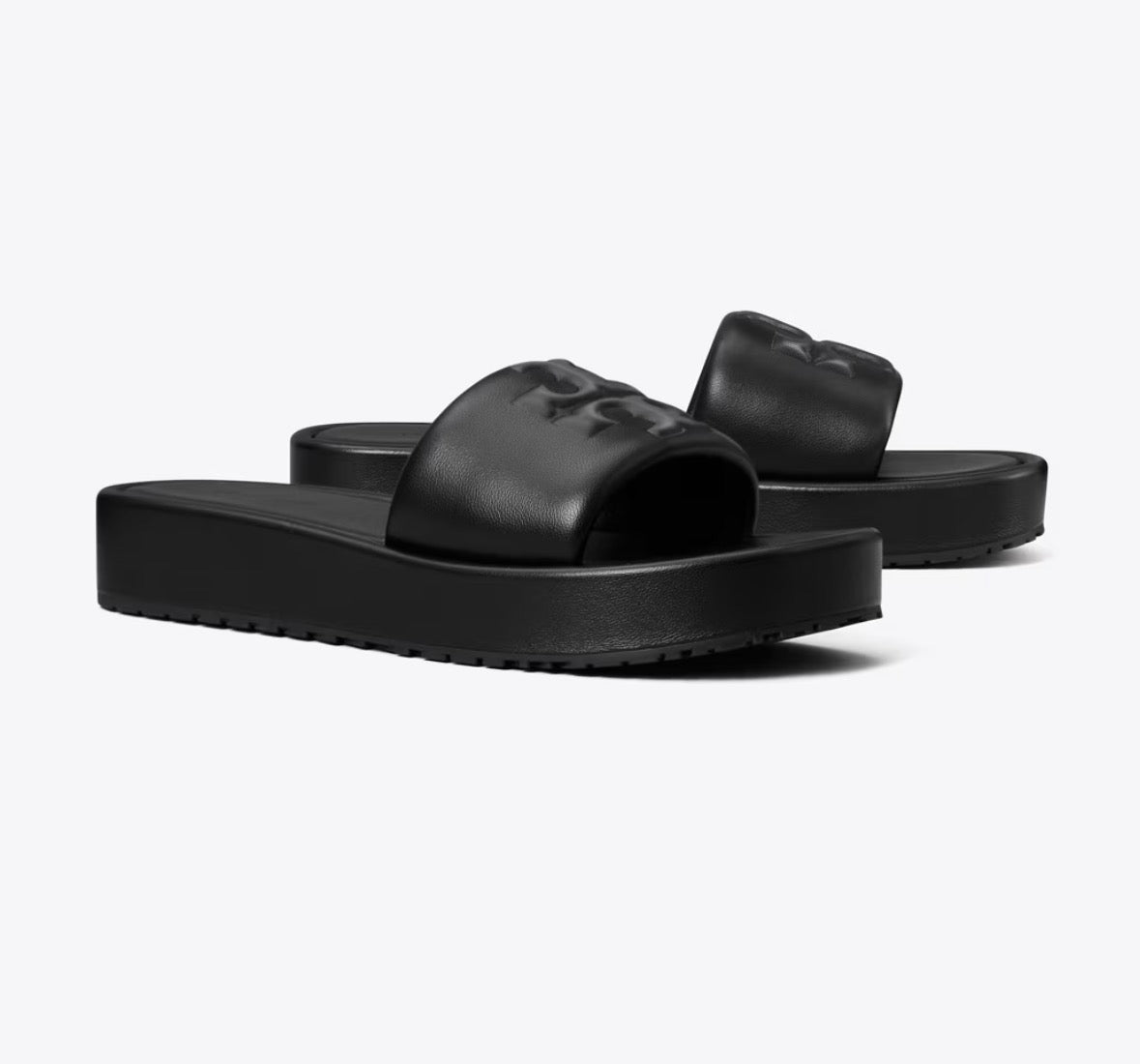 TORY BURCH DOUBLE T SPORT PLATFORM SLIDE  -  perfect black