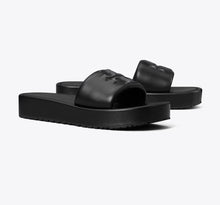 TORY BURCH DOUBLE T SPORT PLATFORM SLIDE  -  perfect black