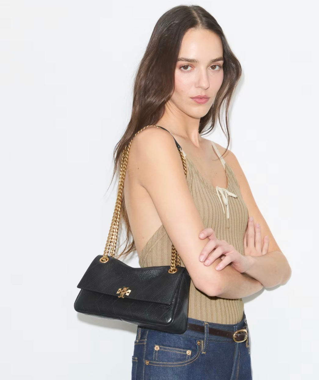 TORY BURCH SMALL CHARLIE QUILTED SHOULDER BAG - black