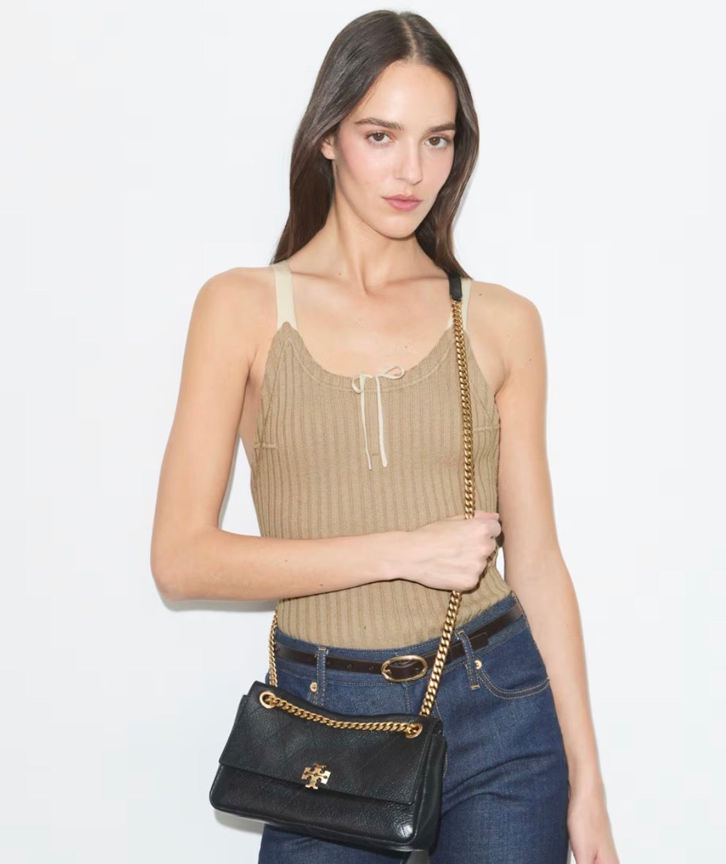 TORY BURCH SMALL CHARLIE QUILTED SHOULDER BAG - black