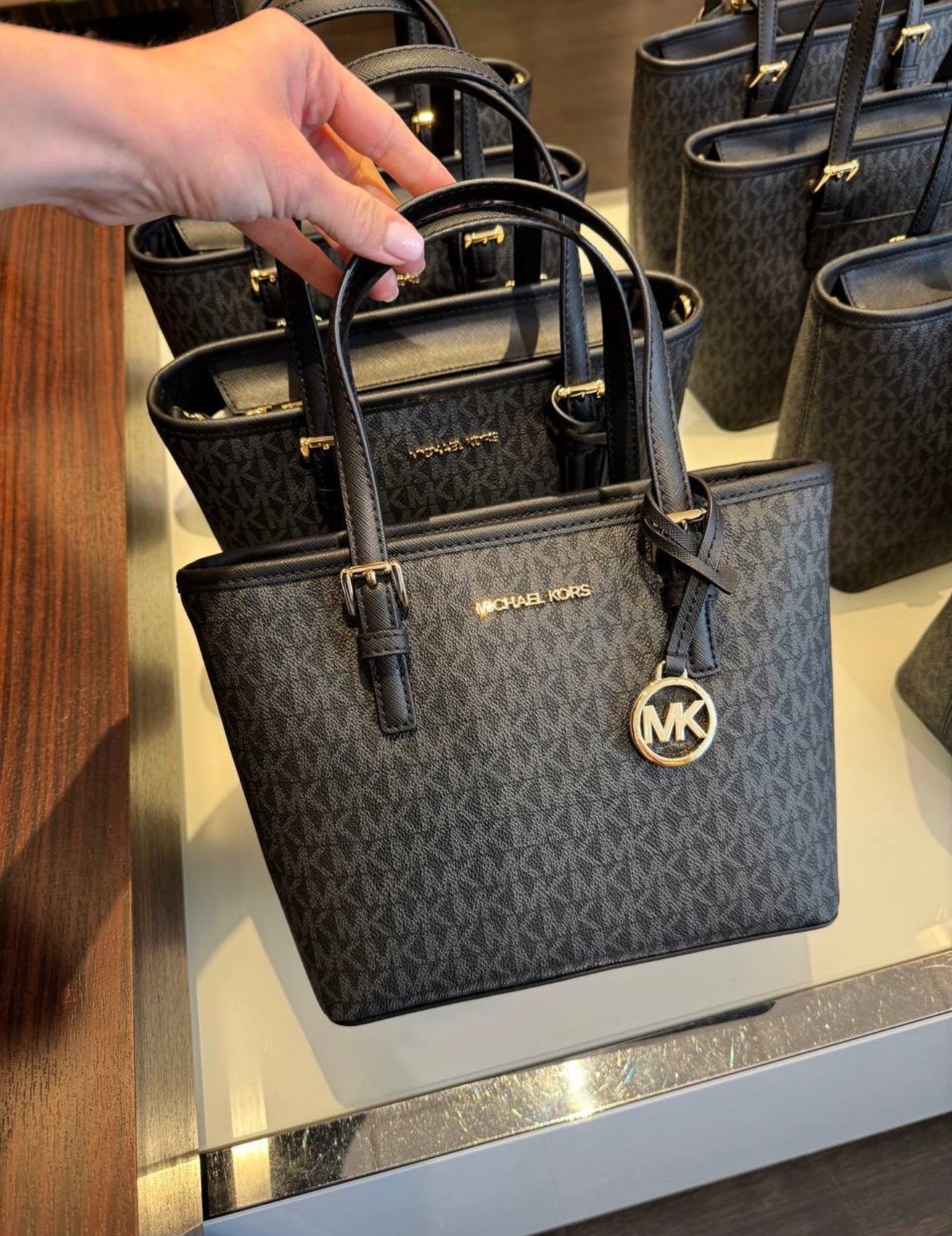 Michael Kors Jet Set Travel Extra-Small Logo Top-Zip Tote Bag-BLACK - Hemen Teslimde