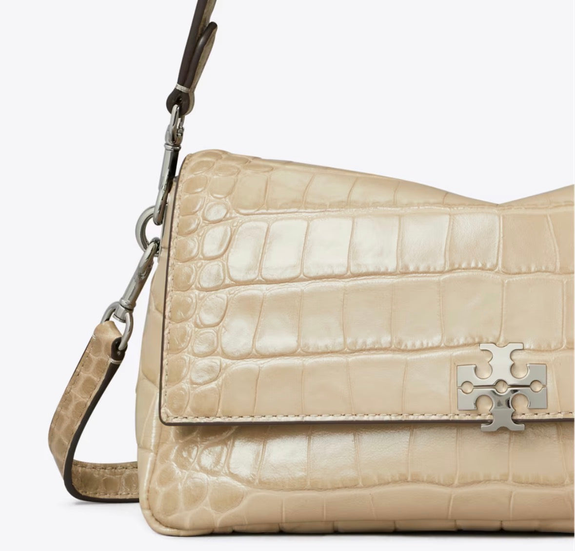 TORY BURCH SMALL CHARLIE CROC-EMBOSSED SHOULDER BAG  - light hickory