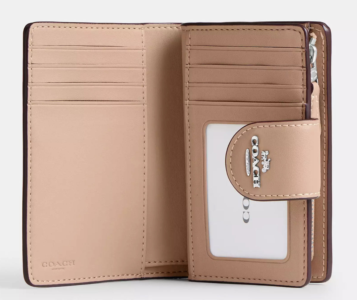 Coach Medium Corner Zip Wallet In Signature - Silver/Sand/Taupe