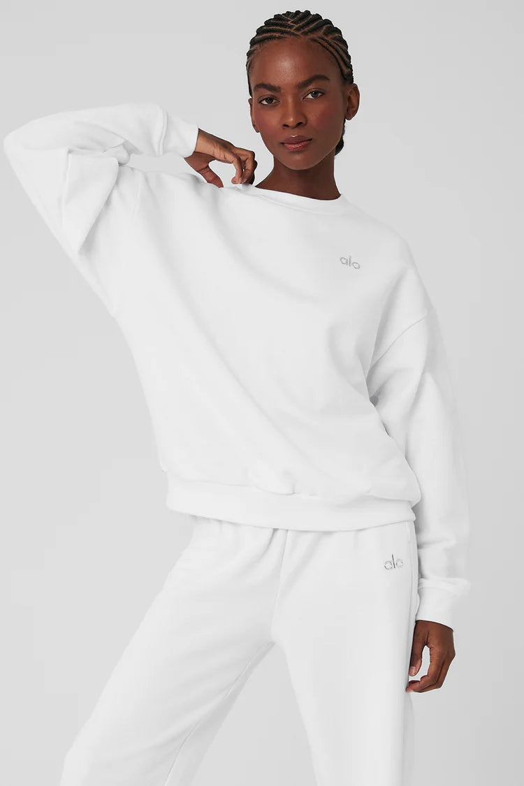 Alo Yoga Accolade Crew Neck Pullover - White Hemen Teslimde