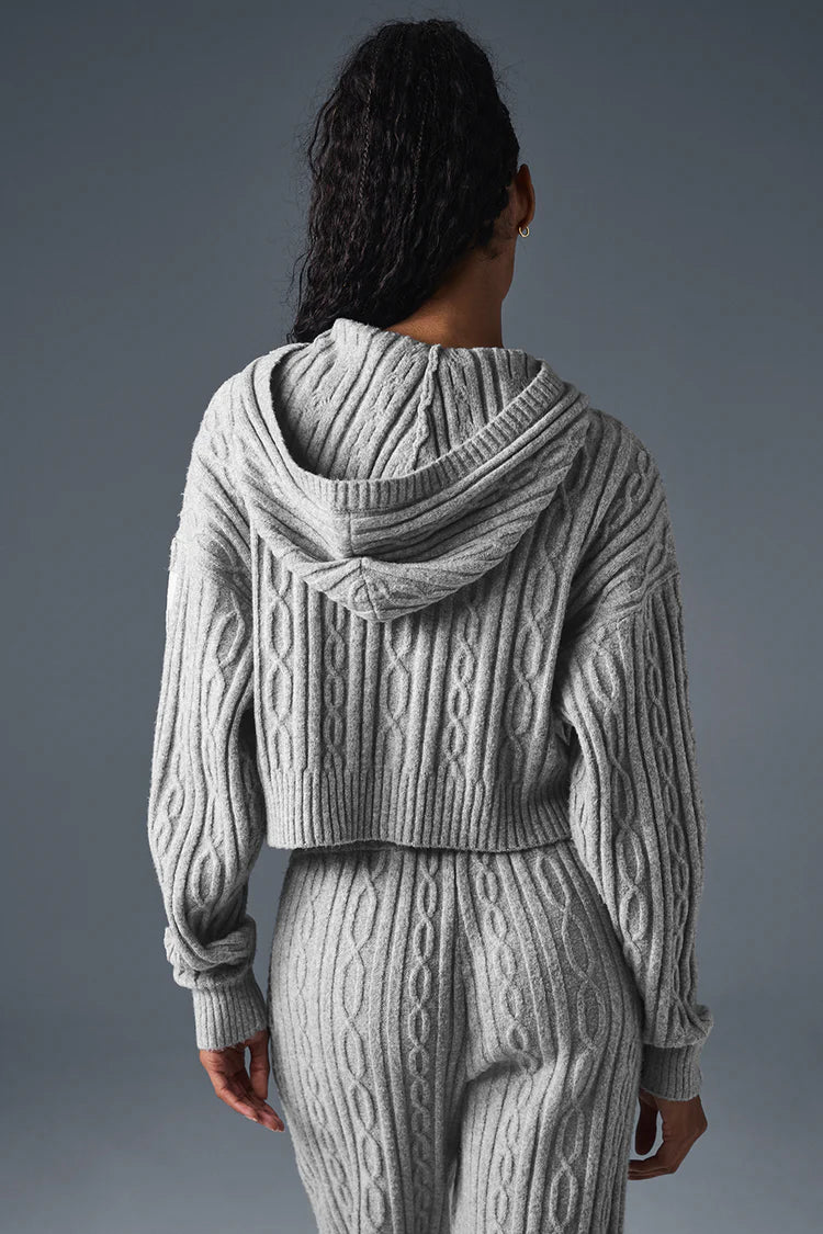Alo Yoga Cable Knit Winter Bliss Hoodie-Athletic Heather Grey