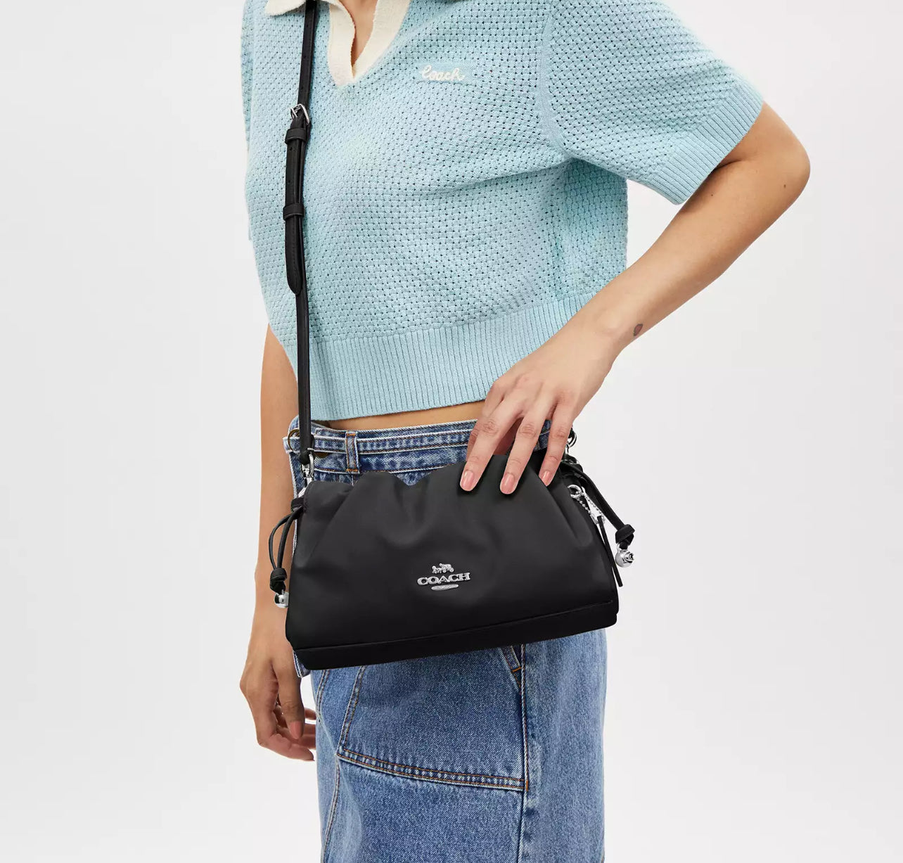 Coach Faye Shoulder Bag With Ruching - Silver